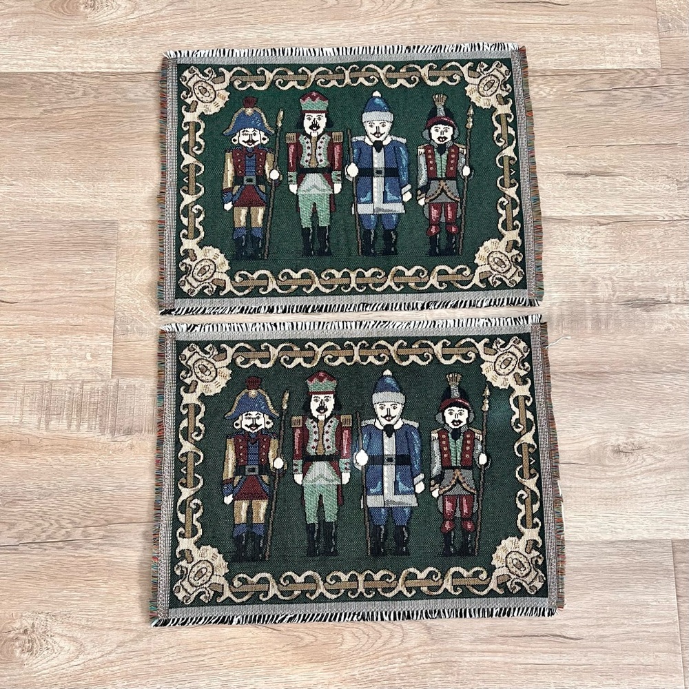 Set Of 2 Vintage Tapestry Christmas Nutcrackers‎ Holiday Placemats 19”X 13.5”